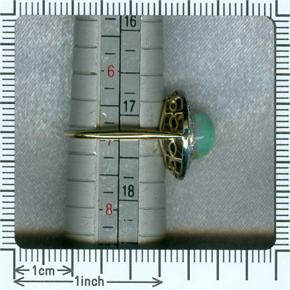 Late Victorian engagement ring with rose cut diamonds and button polished opal (image 7 of 10)